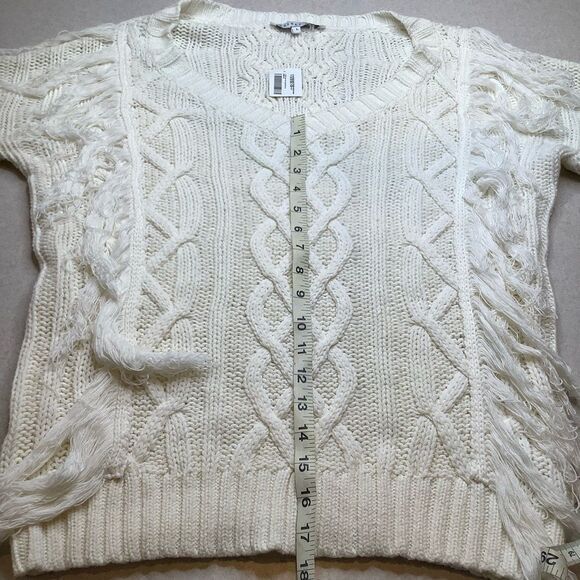 Endless Rose Cable Knit Fringe Sweater Large Ivory Neutral NWT - Picture 7 of 9